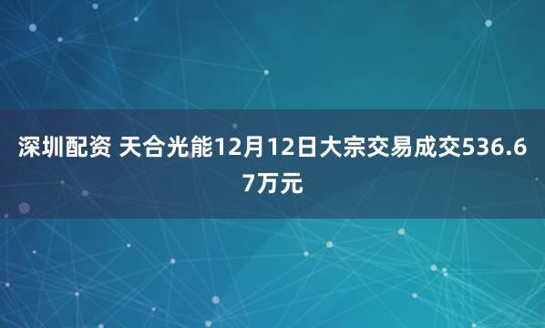 深圳配资 天合光能12月12日大宗交易成交536.67万元